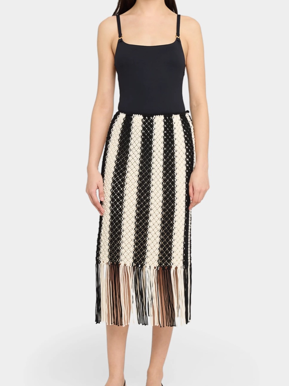 Zimmermann Wanderlust Macramé Fringe Skirt in Black & Cream SIZE 8